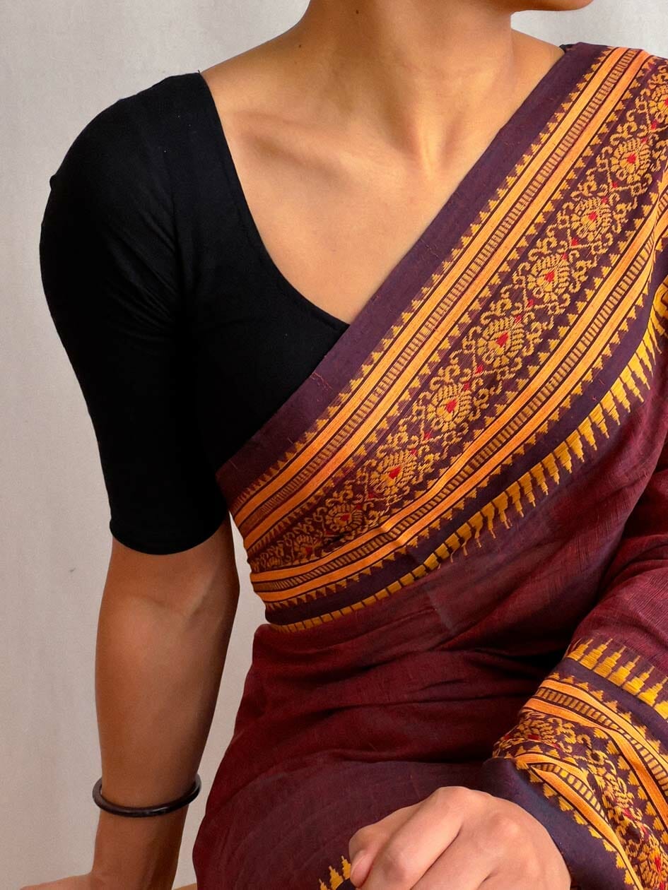 Pure silk magenta ilkal saree with kantha blouse - saree blouse combo –  Umbara Designs